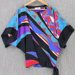 Vintage LA CHEMISE Tunic Blouse Top Womens Large L Multicolor Abstract Satin 80s